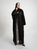 ⁦عباية بوهيمي بقصة عادية زهرة ركامة أسود⁩ - الصورة ⁦3⁩