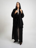 ⁦عباية بوهيمي بقصة عادية زهرة ركامة أسود⁩ - الصورة ⁦4⁩