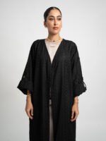 ⁦عباية بوهيمي بقصة عادية زهرة ركامة أسود⁩ - الصورة ⁦6⁩