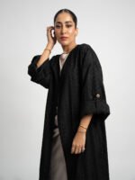 ⁦عباية بوهيمي بقصة عادية زهرة ركامة أسود⁩ - الصورة ⁦7⁩