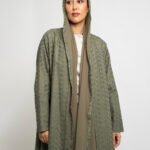 عباية نص كلوش بتلات ركامة زيتي