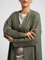 ⁦عباية نص كلوش بتلات ركامة زيتي⁩ - الصورة ⁦5⁩