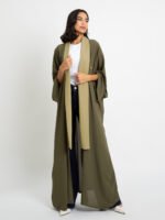 ⁦عباية فلوستايل درجات الزيتي⁩ - الصورة ⁦2⁩