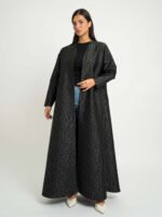 ⁦عباية الجاكار نص كلوش أسود مع رمادي⁩ - الصورة ⁦2⁩