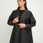 عباية الجاكار نص كلوش أسود مع رمادي