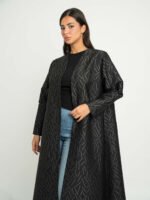 ⁦عباية الجاكار نص كلوش أسود مع رمادي⁩ - الصورة ⁦5⁩