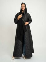 ⁦عباية الجاكار نص كلوش أسود مع رمادي⁩ - الصورة ⁦6⁩