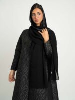 ⁦عباية الجاكار نص كلوش أسود مع رمادي⁩ - الصورة ⁦8⁩