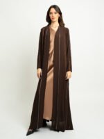 ⁦عباية نص كلوش خطوط السلسلة بني داكن⁩ - الصورة ⁦2⁩