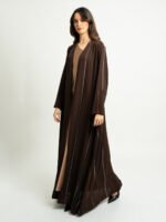 ⁦عباية نص كلوش خطوط السلسلة بني داكن⁩ - الصورة ⁦3⁩