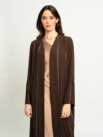 ⁦عباية نص كلوش خطوط السلسلة بني داكن⁩ - الصورة ⁦4⁩