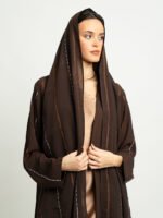 ⁦عباية نص كلوش خطوط السلسلة بني داكن⁩ - الصورة ⁦8⁩