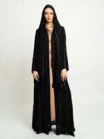 ⁦عباية نص كلوش خطوط السلسلة أسود مع أزرق⁩ - الصورة ⁦7⁩