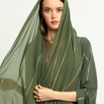 عباية نص كلوش خطوط السلسلة أخضر زيتي