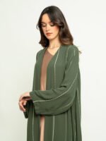 ⁦عباية نص كلوش خطوط السلسلة أخضر زيتي⁩ - الصورة ⁦5⁩