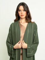 ⁦عباية نص كلوش خطوط السلسلة أخضر زيتي⁩ - الصورة ⁦6⁩