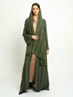 ⁦عباية نص كلوش خطوط السلسلة أخضر زيتي⁩ - الصورة ⁦7⁩