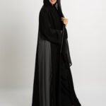 عباية نص كلوش برنسيس أسود ورمادي