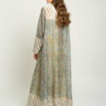 عباية نص كلوش عاصفة الورد اخضر باهت