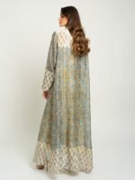 عباية نص كلوش عاصفة الورد اخضر باهت