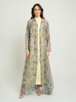 ⁦عباية نص كلوش زهور الشمس أخضر⁩ - الصورة ⁦2⁩