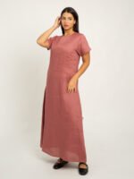 ⁦فستان بأكمام قصيرة الكتان وردي باهت⁩ - الصورة ⁦2⁩