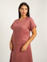 ⁦فستان بأكمام قصيرة الكتان وردي باهت⁩ - الصورة ⁦3⁩