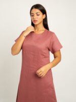 ⁦فستان بأكمام قصيرة الكتان وردي باهت⁩ - الصورة ⁦4⁩