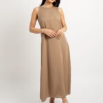 فستان طويل بدون أكمام موكا