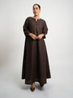 ⁦جلابية نص كلوش ركامة بني⁩ - الصورة ⁦4⁩