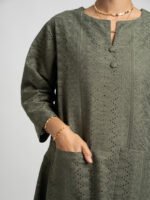 ⁦جلابية نص كلوش ركامة زيتي⁩ - الصورة ⁦2⁩