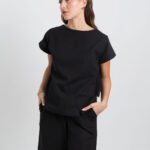 طقم خفيف بقماش كتان أسود