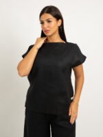 ⁦طقم كتان خفيف أسود⁩ - الصورة ⁦3⁩