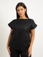 ⁦طقم كتان خفيف أسود⁩ - الصورة ⁦4⁩